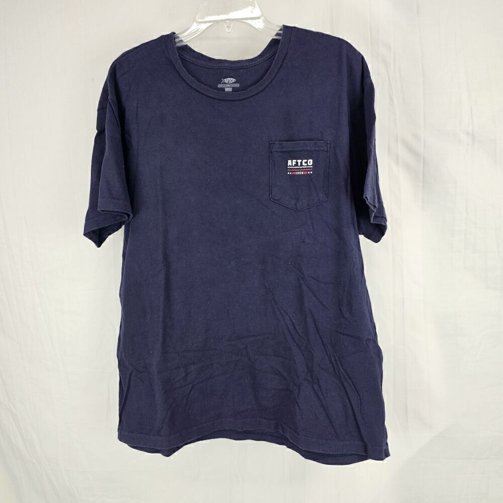 AFTCO  American Fishing Tackle Men's Size Large Navy Graphic Tee Pocket